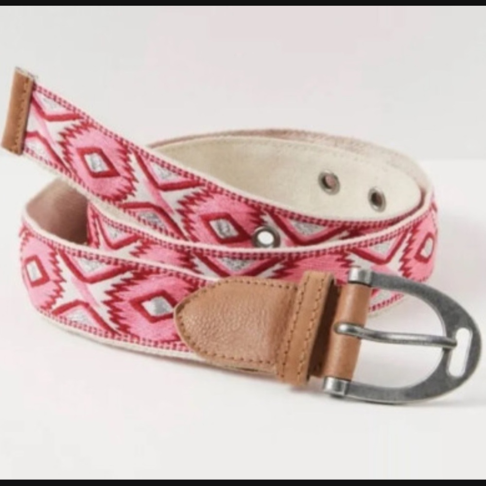 Free People Aztec Pink Print Woven Leather Accent Belt - Picture 1 of 11